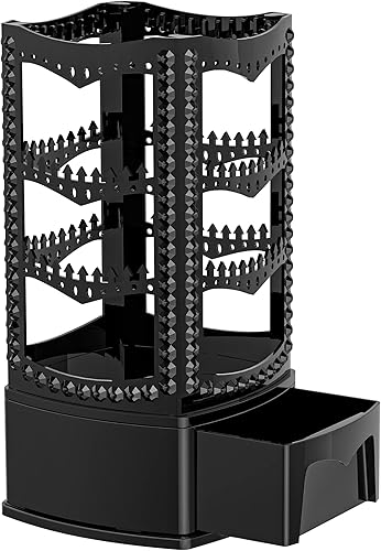 Miniatura 8 de Soporte giratorio de 360 aretes y organizador de joyas estante de joyería de 4 niveles soporte clásico 156 agujeros y 160 ranuras para mujeres y