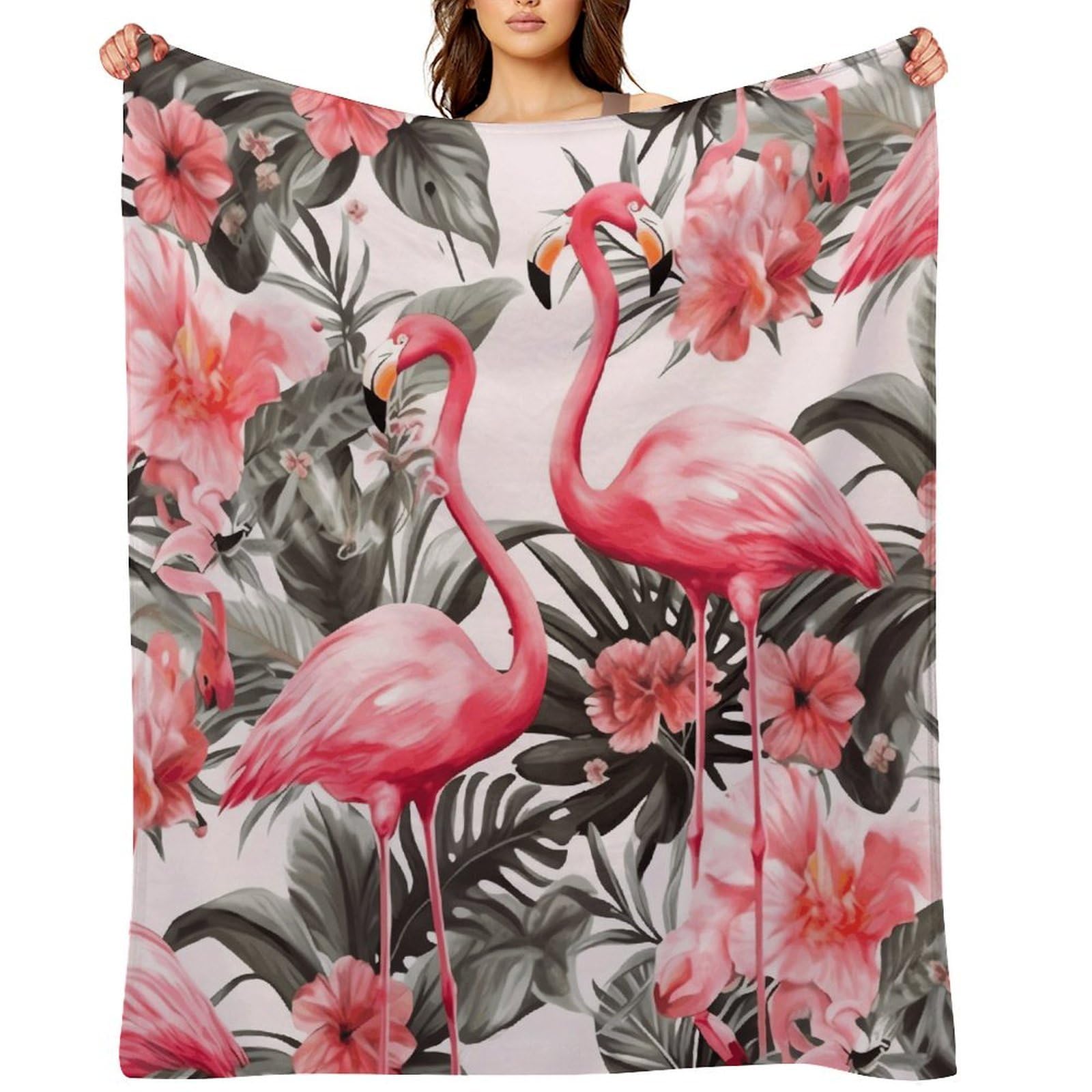 Flamingo Floral Printed Throw Blanket for Couch and Bed Super Soft Warm Lightweight Throw Blankets Cozy Fuzzy Flannel Blanket Personalized Decorative Blankets for Sofa Decor 30"x40"