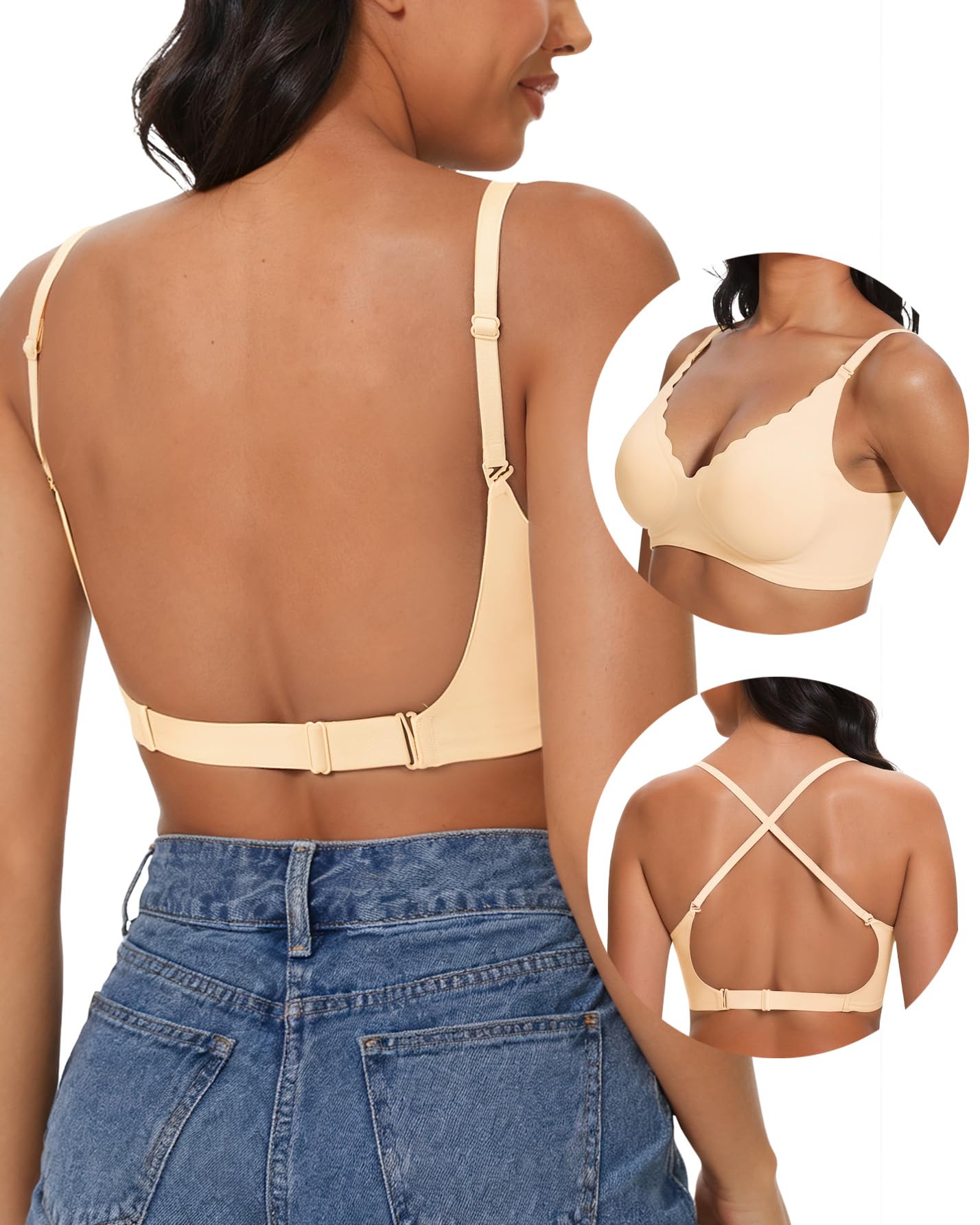 Low Back Bra Scalloped V Neck
