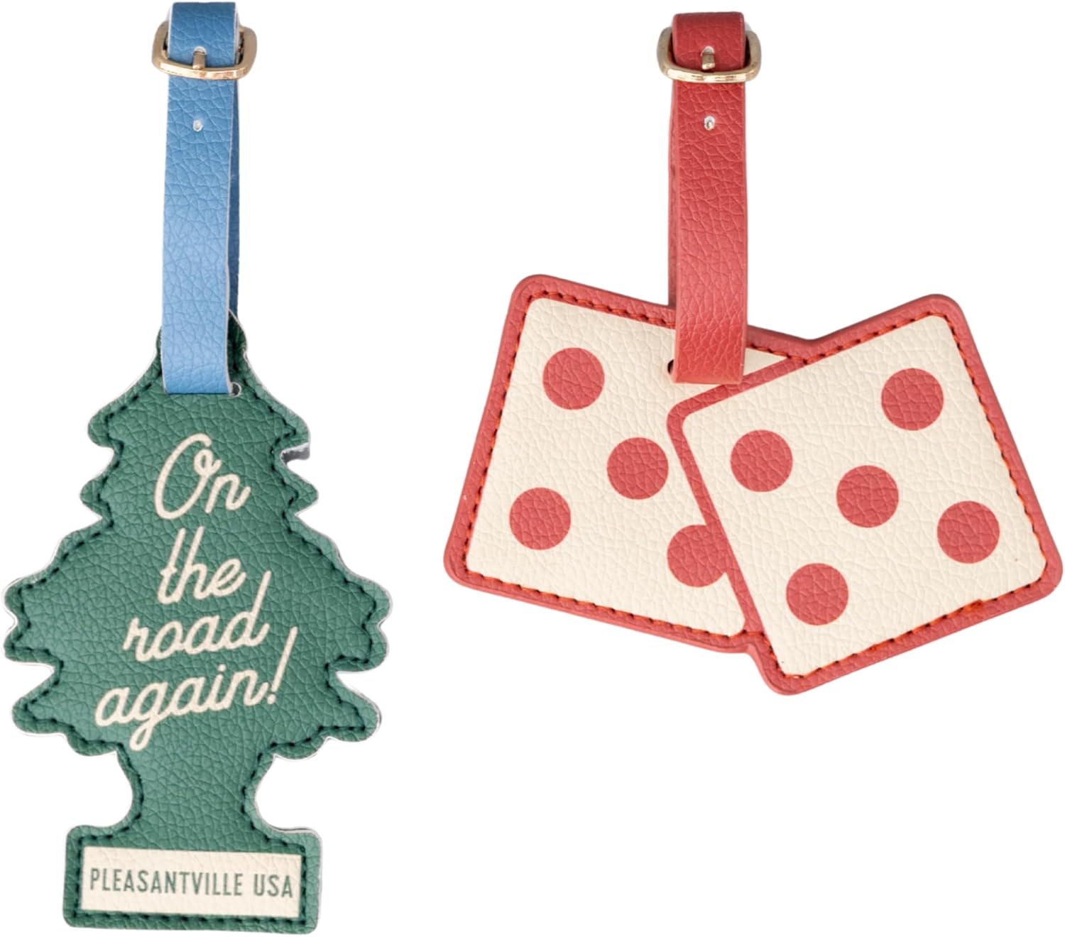 ban.do Getaway Suitcase Tag Set of 2 for Travel, Novelty Shaped Durable Vegan Leather Luggage Identifier (Road Trip)