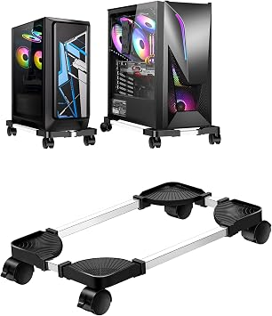 CPU Stand for PC Computer Case Holder Bracket Desktop Mainframe Rack with Brake with 4 Caster Wheels(Black)