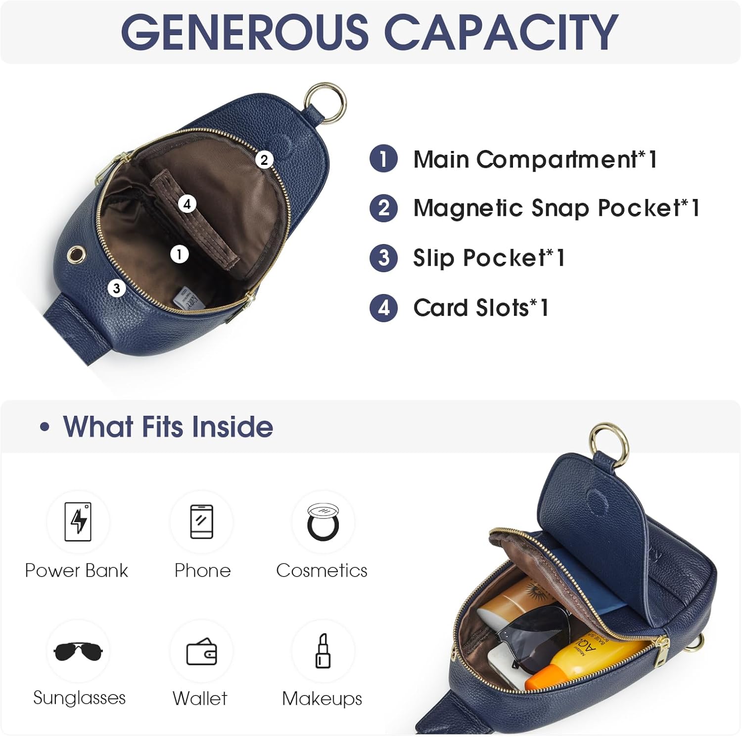 Kattee Leather Sling Bag for Women, Womens Leather Fanny Crossbody Purse for Travel,Small Sling Bag with RFID Blocking | Small, with RFID Blocking - Image 4