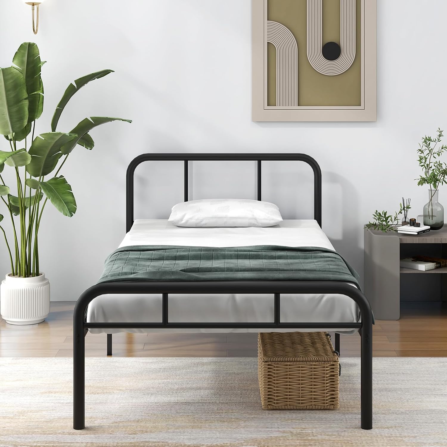 GOFLAME Twin Size Bed Frame, 12 Inch Metal Platform Bed with Headboard & Footboard, Heavy-Duty Mattress Foundation/No Box Spring Needed/Steel Slat Support/Under Bed Storage, Easy Assembly, Black