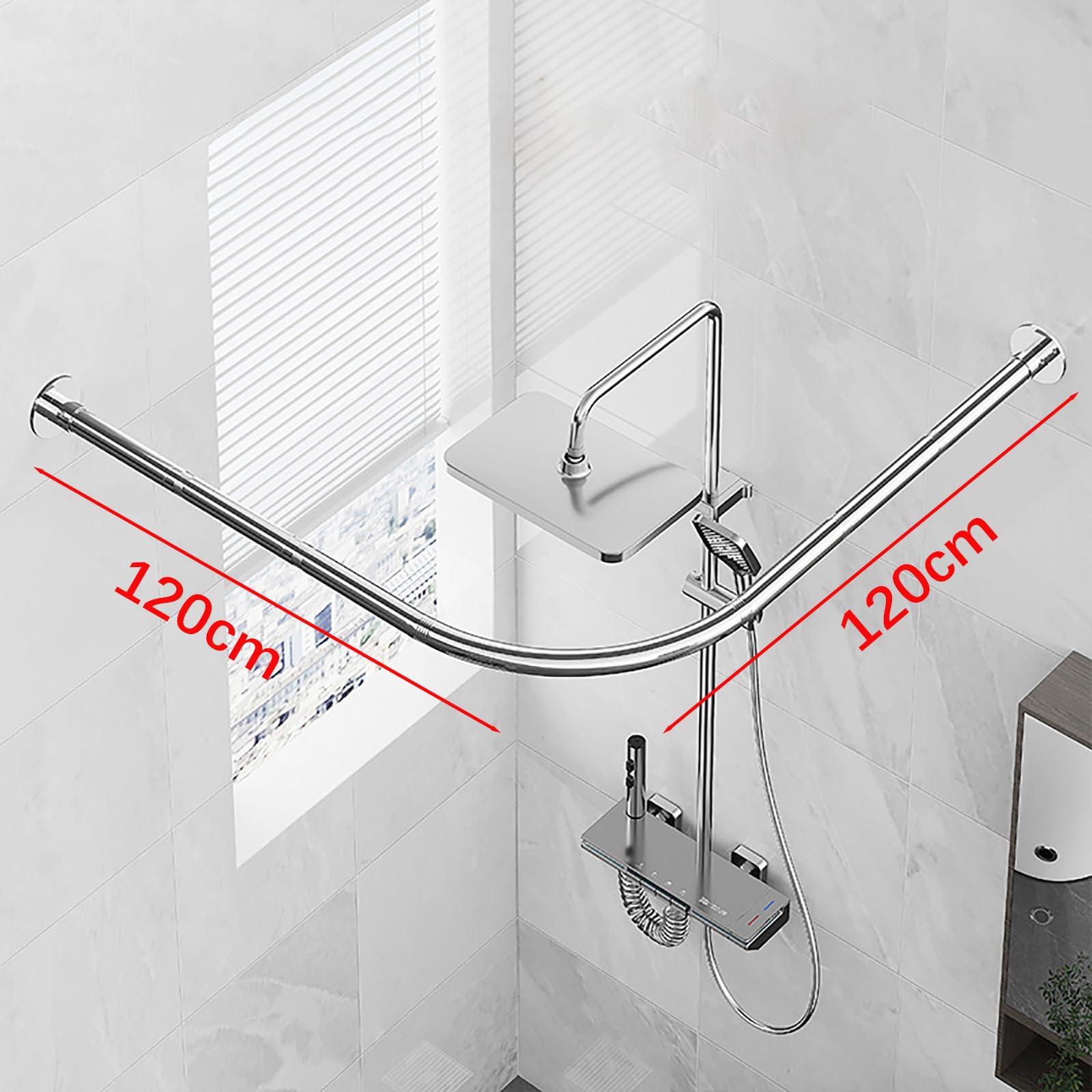 Tringle à Rideau De Douche En Acier Inoxydable 304 En Forme De L, Barre De Douche Angle Universelle Argent 120 X 120 Cm, Installation Sans Perçage, Pour Salle De Bain, Magasin De Vêtements