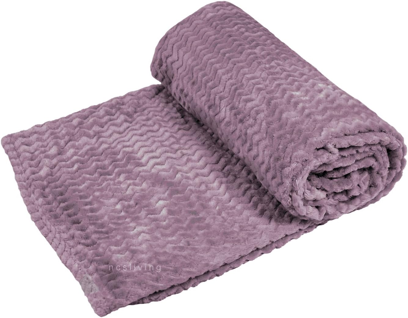 NCS Super Soft Plush Cosy Fur Chevron Zig Zag Sofa Bed Blanket Throw Over (Mauve Purple)