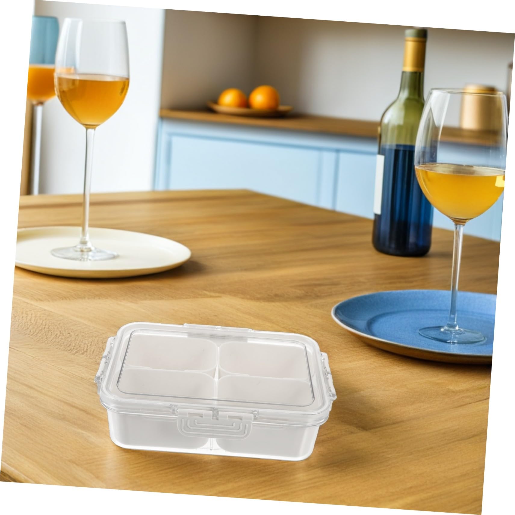 Zerodeko 2 Stücke Snackbox mit Fächern Transparenter Tragbarer Gewürz Snackbehälter mit Abnehmbarem Deckel Vielseitige Aufbewahrung für Nüsse Früchte Gewürze für Party Picknick Reise