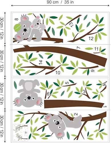 Miniatura 6 de Koala - Calcomanías de pared de árbol de animales, decoración artística para dormitorio de niños, cuarto de bebé, sala de estar