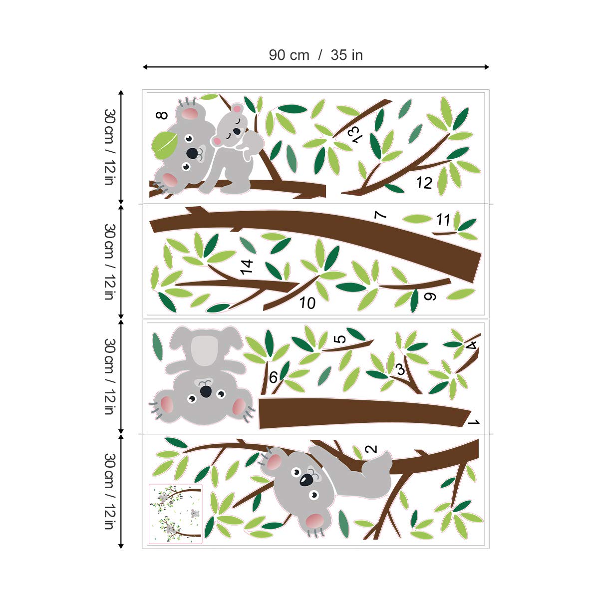 Koala Tree Wall Stickers Decals - Removable Vinyl Wall Art For Kids Bedroom, Nursery, Living Room DIY Decor