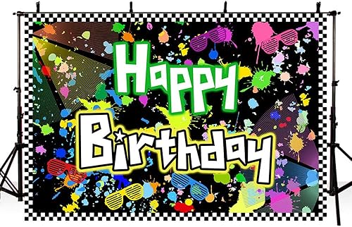 Fondo de neón de 7 x 5 pies que brilla en la oscuridad, grafiti, colorido, salpicaduras, fondo de fotografía, decoración de fiesta de cumpleaños,