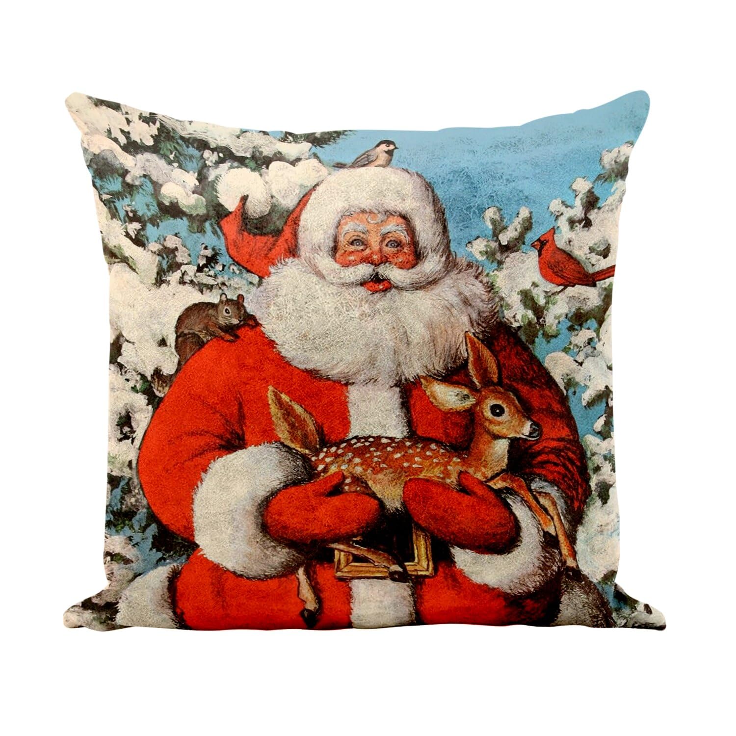 Coussin similicuir blanc de haute qualité arborant un motif Père Noël vintage