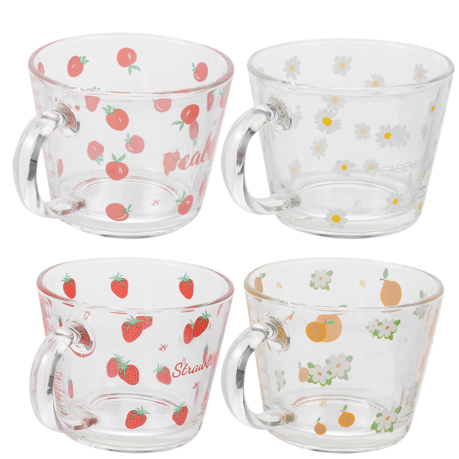4 Vasos de vidrio de borosilicato con diseños de frutas compactos