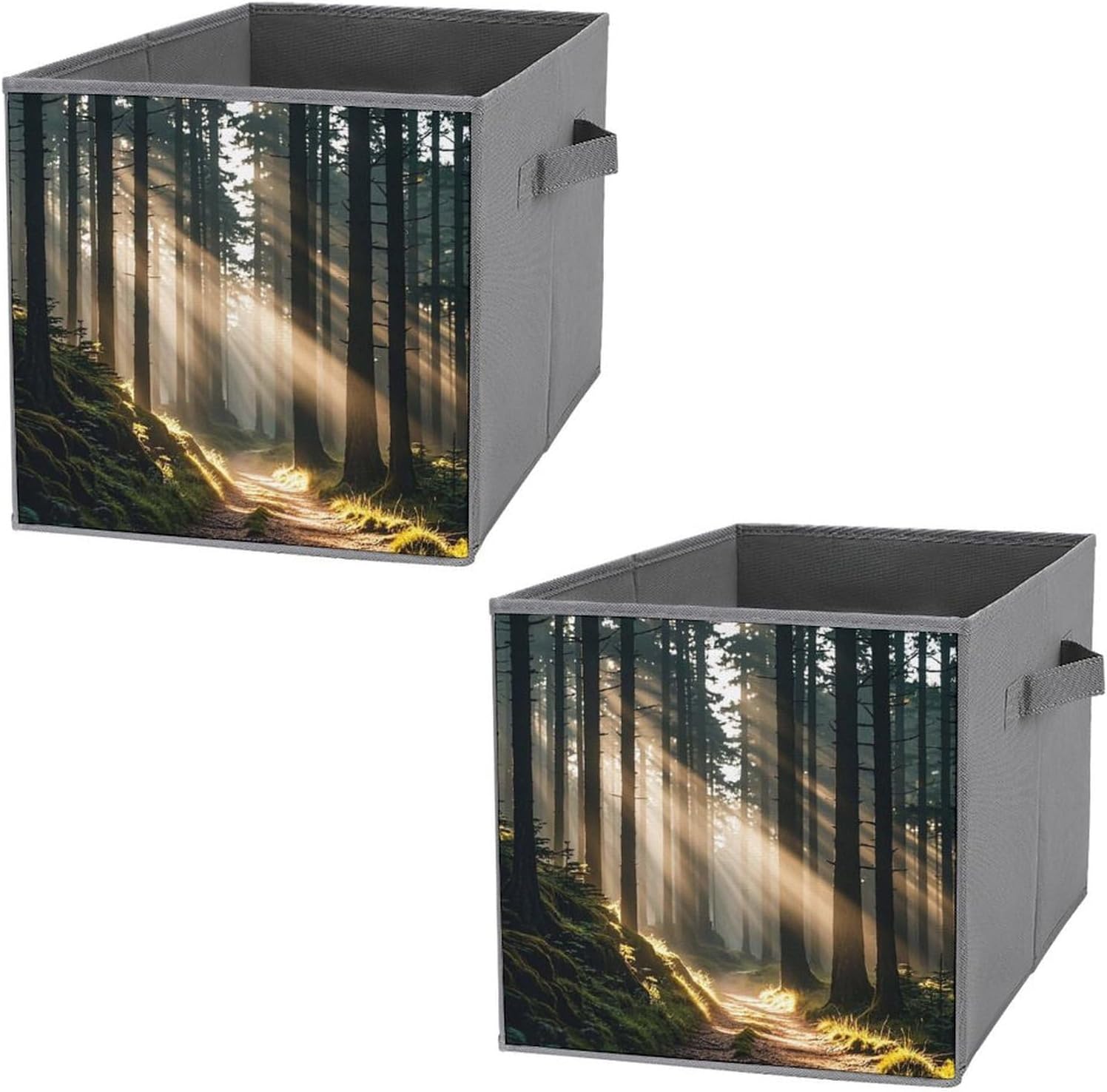 Natural Forest Foldable Storage Box with Handles, Durable Oxford Storage Cubes, 2PCS Collapsible Closet Organizer for Home, Shelf, Office, Travel
