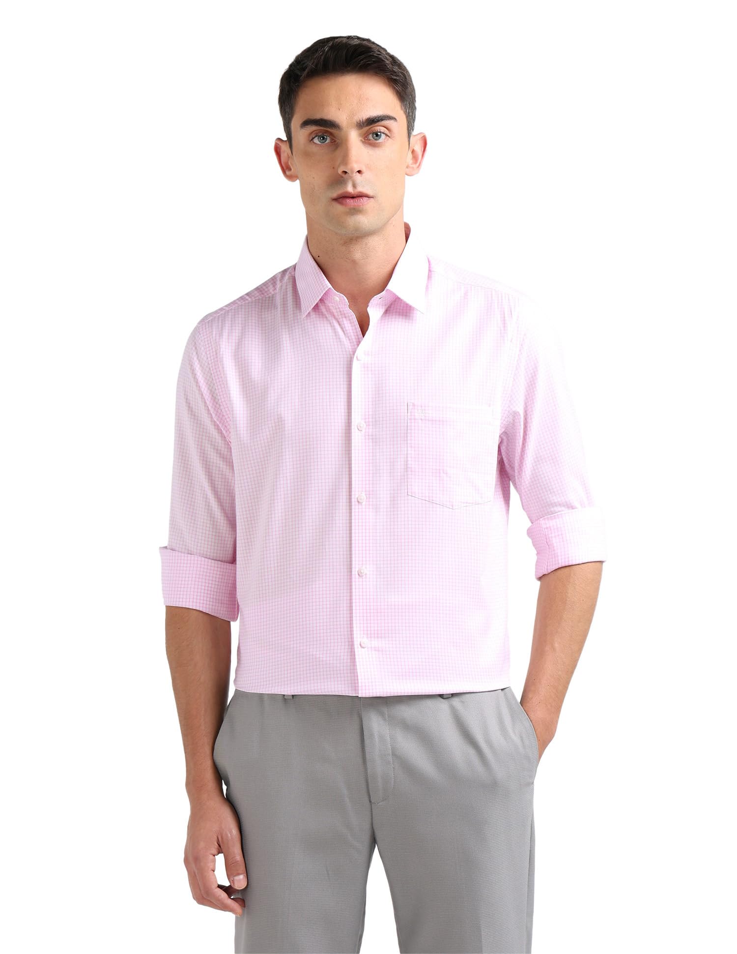 Slim Fit Mens Formal Shirt - 100% Cotton, Breathable & Comfortable, Full Sleeves Checkered Shirts for Men-image-23