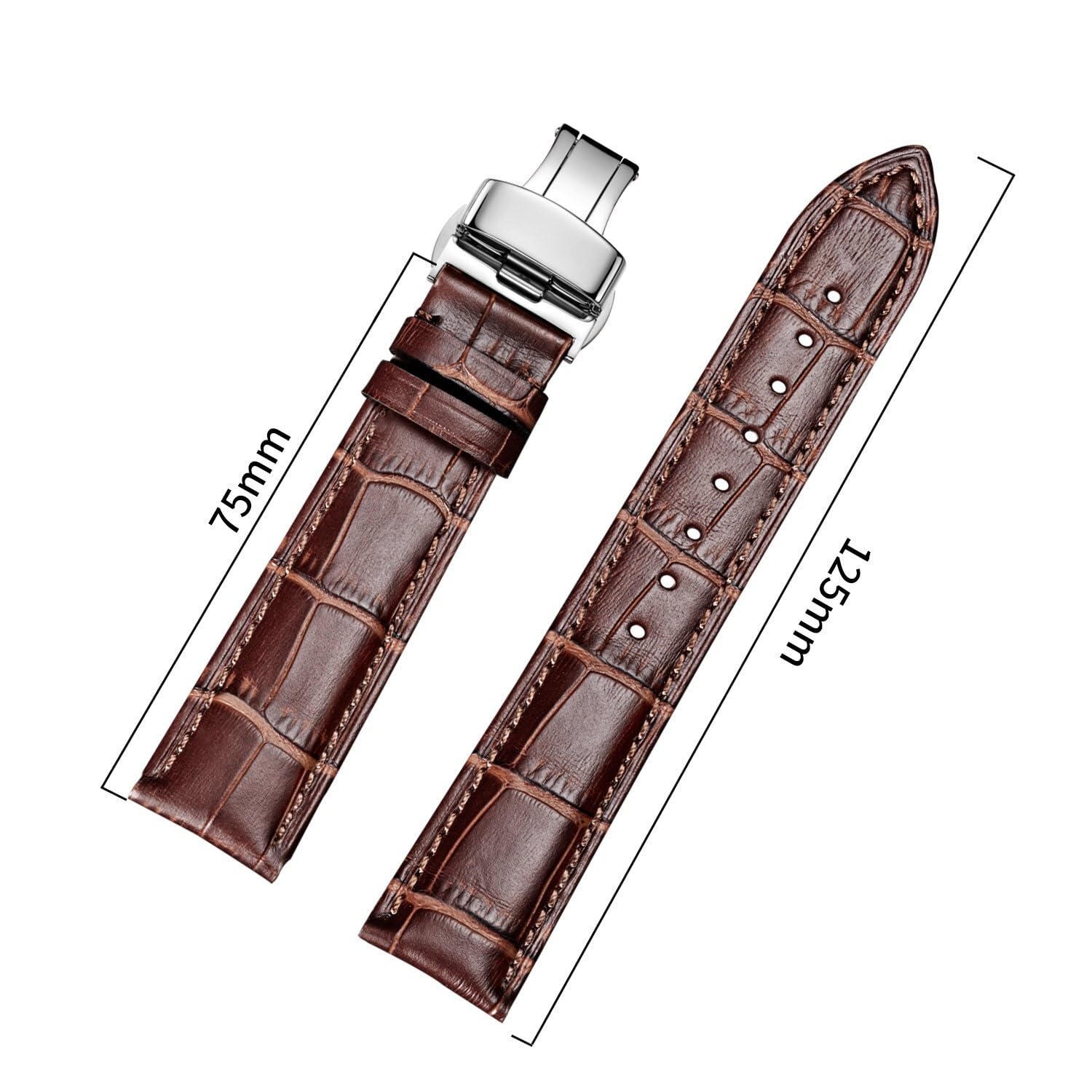 Cinturini per orologi in pelle con fibbia deployante per cinturino da uomo e orologio da donna Starp 18mm 19mm 20mm 21mm 22mm 23mm 24mm(Brown Brown Sliver,21)