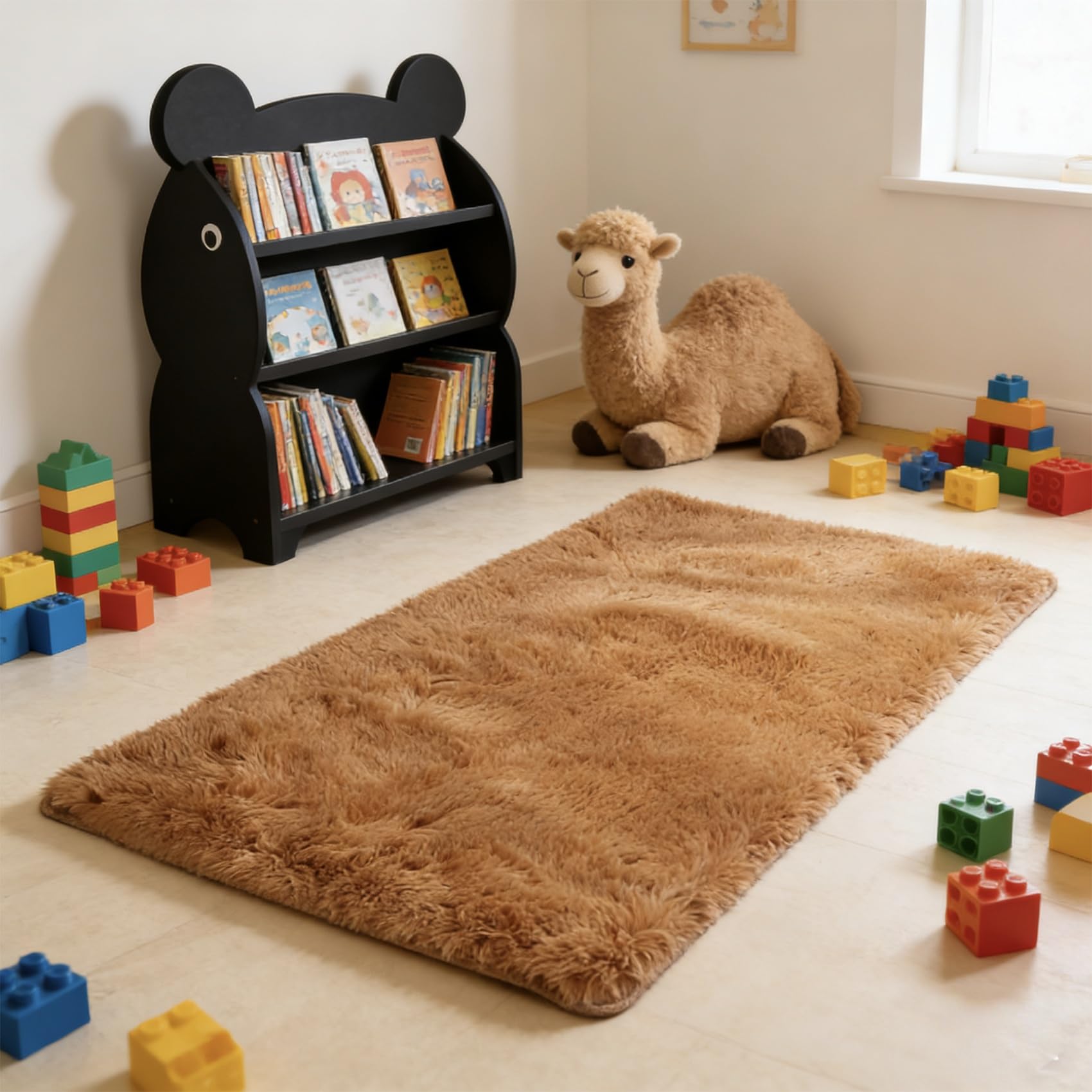 Tapis de chambre 220 x 180 cm marron au design moderne et moelleux