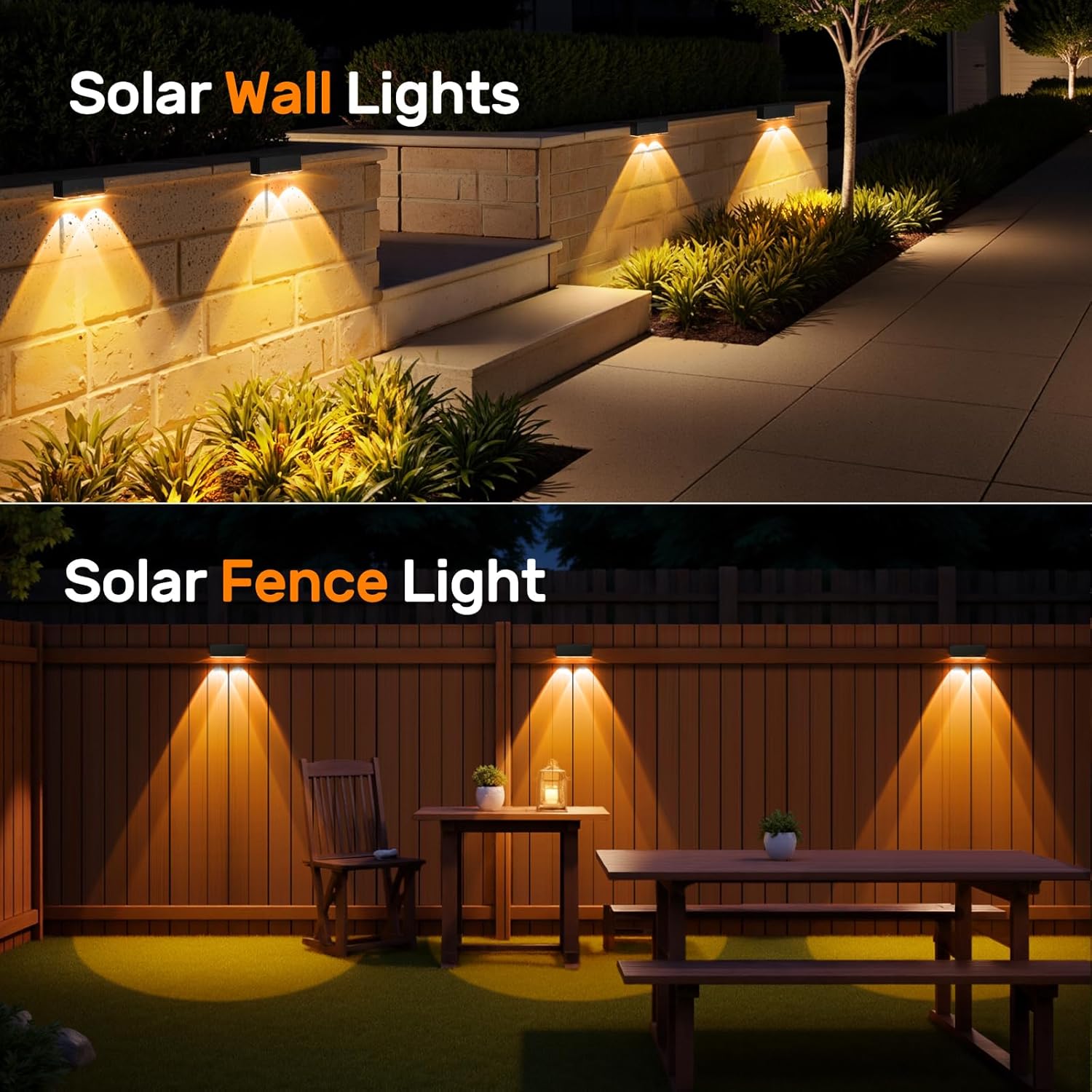 NIORSUN 12 Pack Solar Fence Lights, LED Outdoor Lights, Warm White + RGB, IP45 Waterproof, Black - Image 5