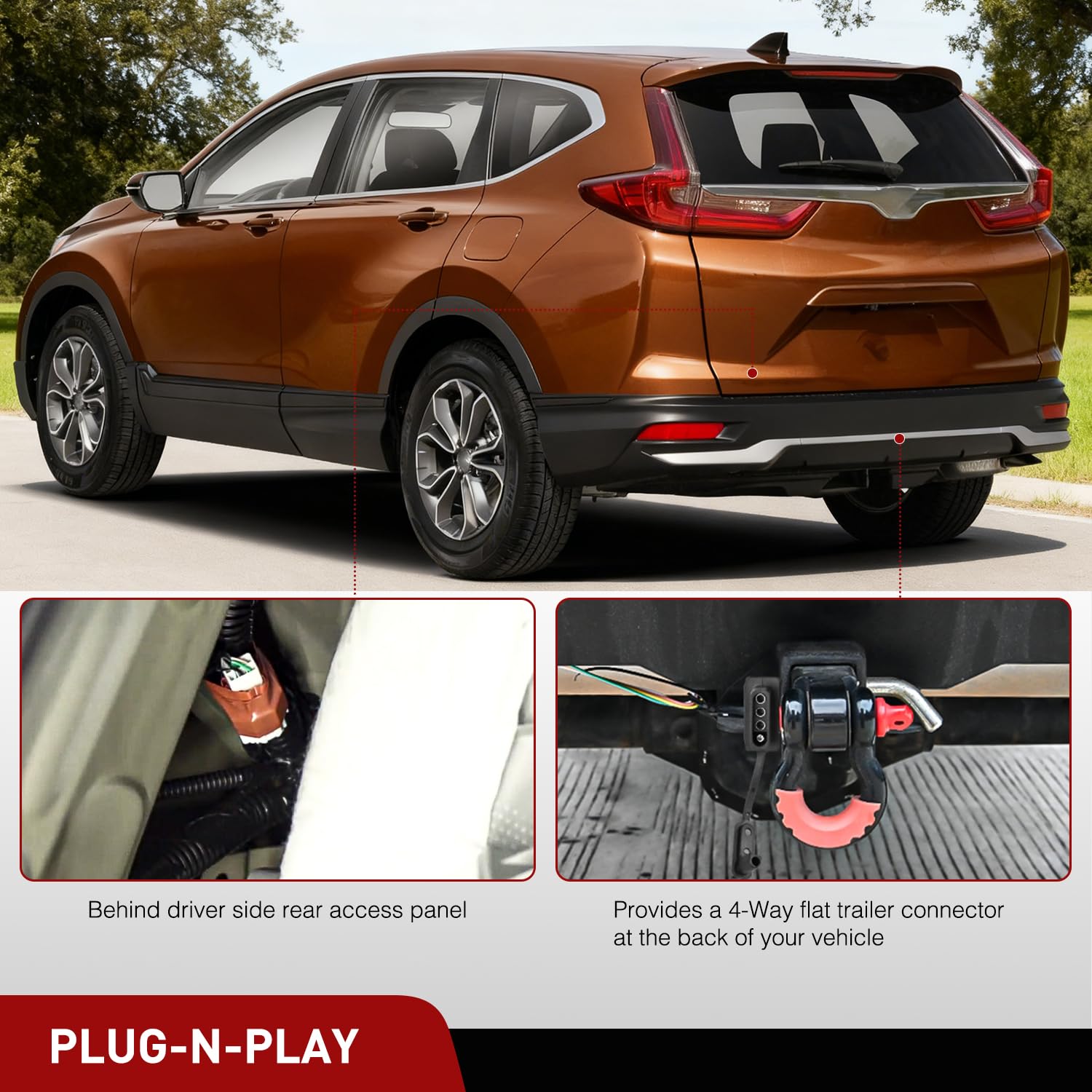 Motoforti Vehicle Side 4-Pin 4 Way Trailer Wiring Harness Trailer Converter, For Toyota Avalon RAV4 2013 2014 2015 2016 2017 2018, Plastic, Rubber - View #8