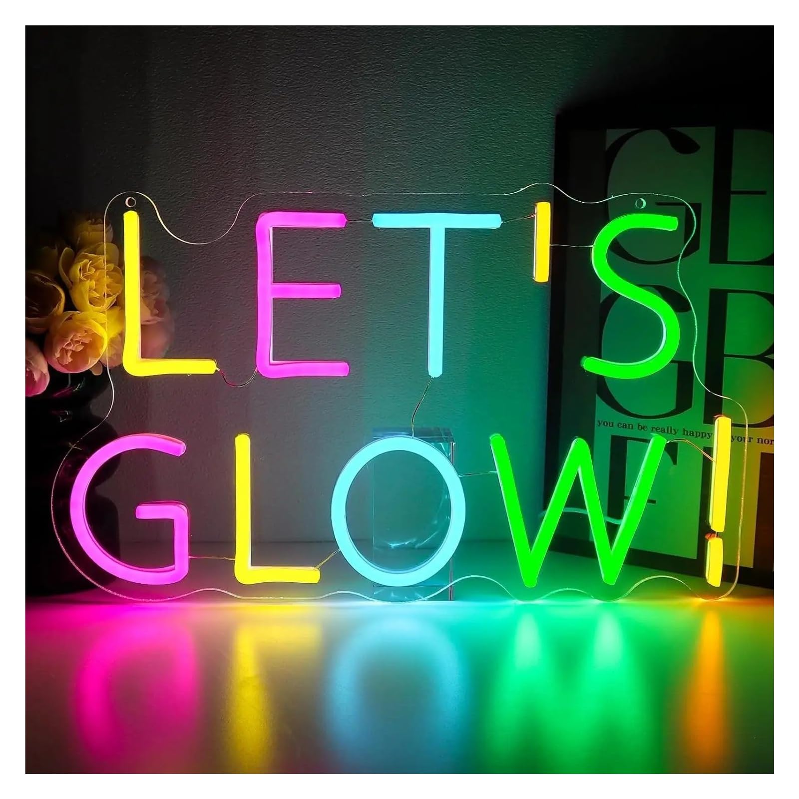 XENITE Hanging Art Neon Signs Let's Glow Neon Sign USB Dimmable Lights for Birthday Party Bar Home Pub Game Room Wall Art Theme Decorations 16.54x10in