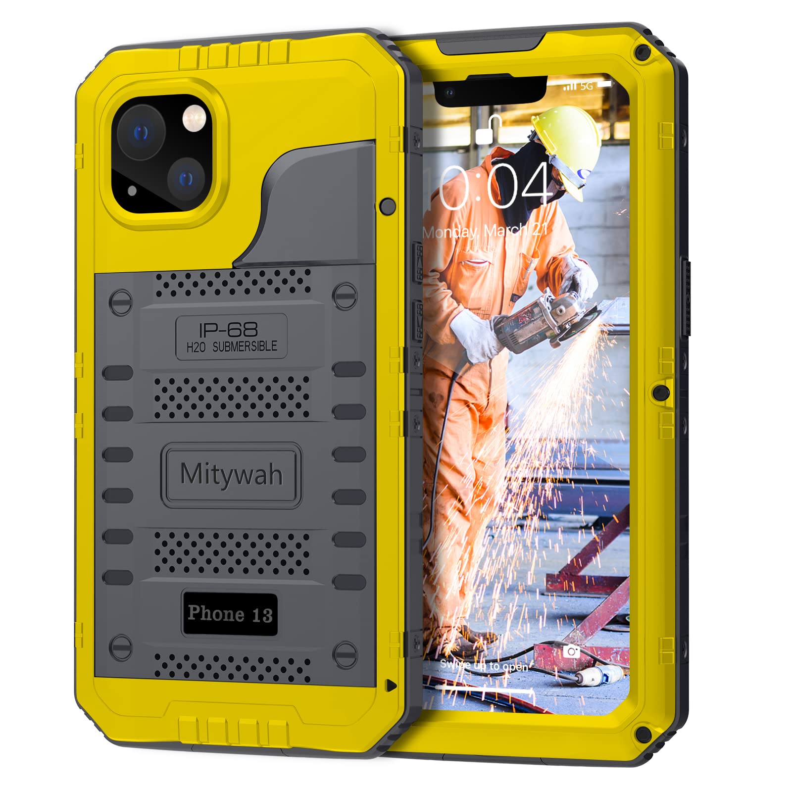 Mitywah Waterproof Case for iPhone 13, Heavy Duty Military Grade Drop Protection Phone Case with Built-in Screen Protector, 360° Full Body Protection