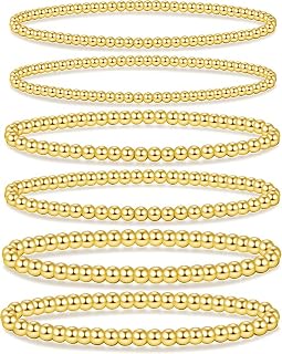 Gold Bracelet for Women Waterproof 14K Gold Plated Gold Bead Ball Bracelet Trendy Stretchable Elastic Hypoallergenic Bohemian Stackable Bracelet Stack Jewelry