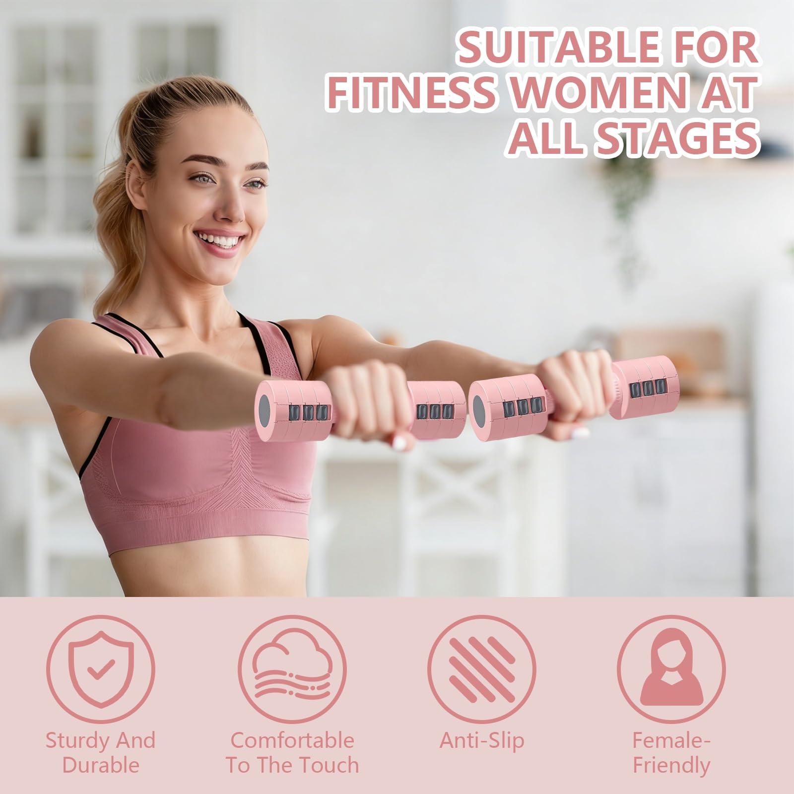 Kurzhanteln Set Damen, Verstellbare Hantel 2er Set, Gym Gewichte für Zuhause | 4-in-1 Gewichte Hanteln Set, je 1kg/1.5kg/2kg/2.5kg, Gym Equipment für Frauen, Workout Handgewichte für Krafttraining