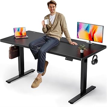 Electric Standing Desk Adjustable - 63x30 Inch Sit Stand Desk with 1 Inch Thick Tabletop, Double Beam Frame, 3 Memory Height Adjustment, Cable Management for Home Office