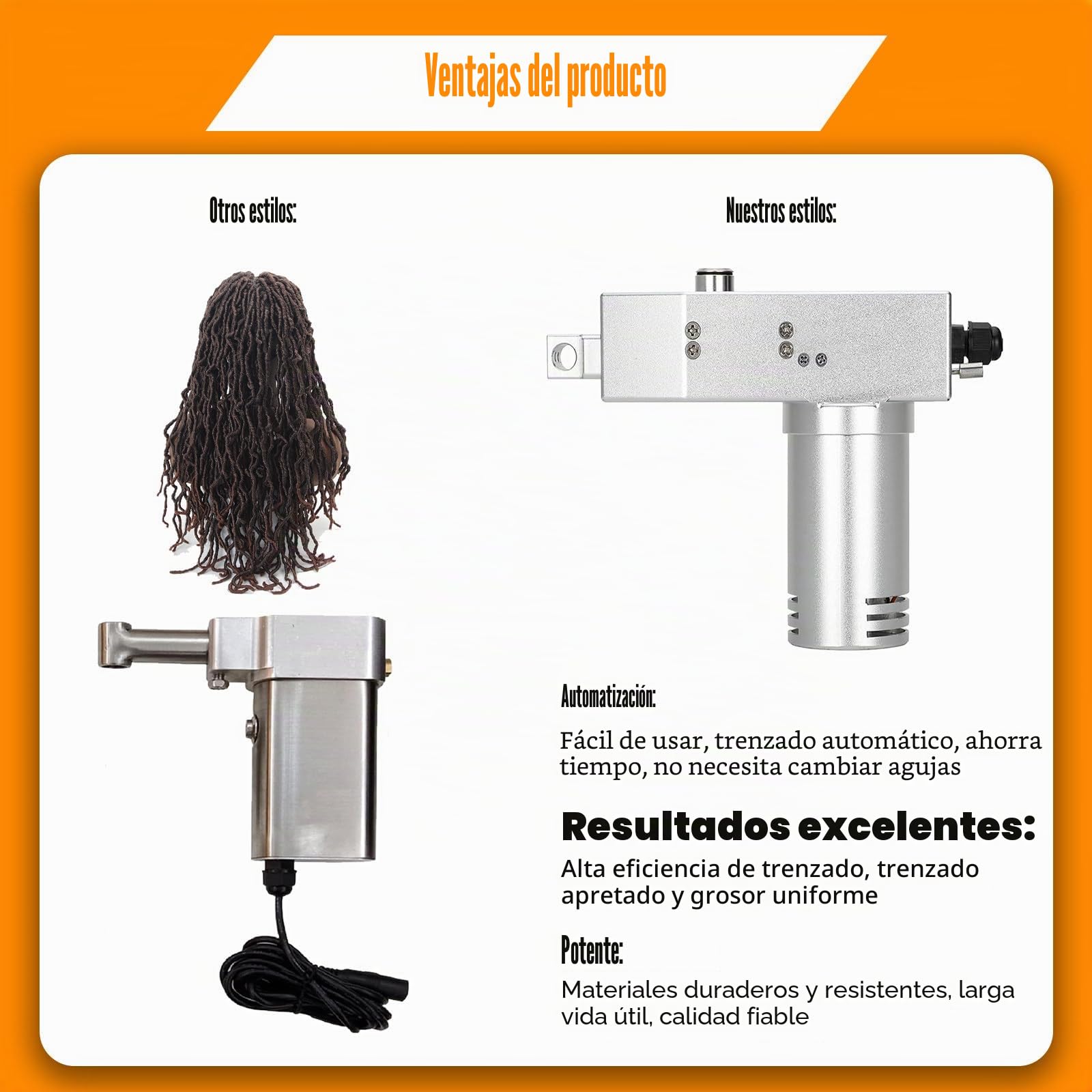 Máquina eléctrica de rastas de Mano, Kit de máquina de rastas para trenzar Cabello sintético, máquina portátil para Hacer rastas,Tres Cabezales Intercambiables (6 mm, 8 mm, 10 mm)