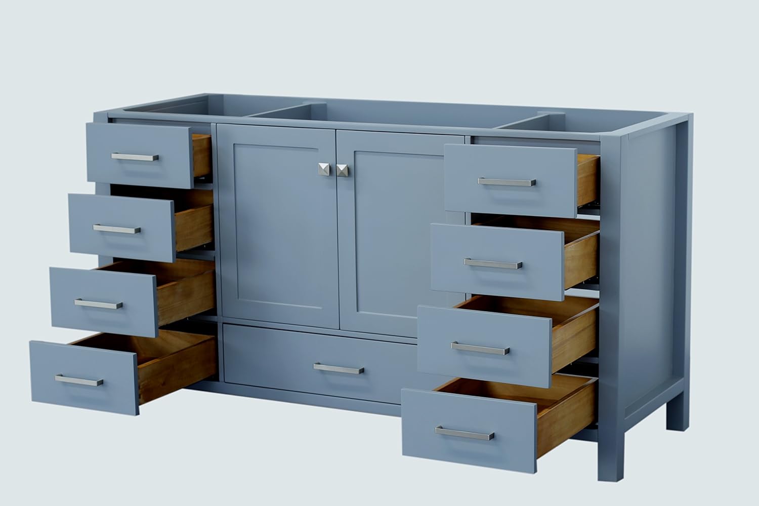 ARIEL Cambridge A061S-BC-GRY 60" Inch Single Solid Wood Grey Bathroom Vanity Base Cabinet with 2 Soft-Closing Doors and 9 Self-Closing Drawers
