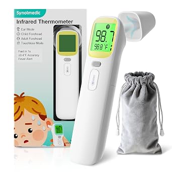 Baby Ear Thermometer for Kids - Forehead Thermometer FSA-HSA, Digital Infrared Thermometers for Adults, Accurate No Touch termometro with Fever Alarm & Mute Mode,40 Memories Yellow 1 Pack