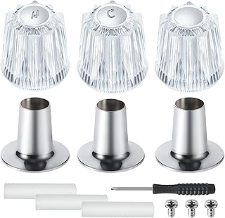 Shower Knobs 3 Piece Replacement and Flange Base, Clear Acrylic Plastic Hot/Cold/Diverter Shower Knob Compatible with Price Pfister Contessa and Windsor Bathtub Shower Faucet Handle