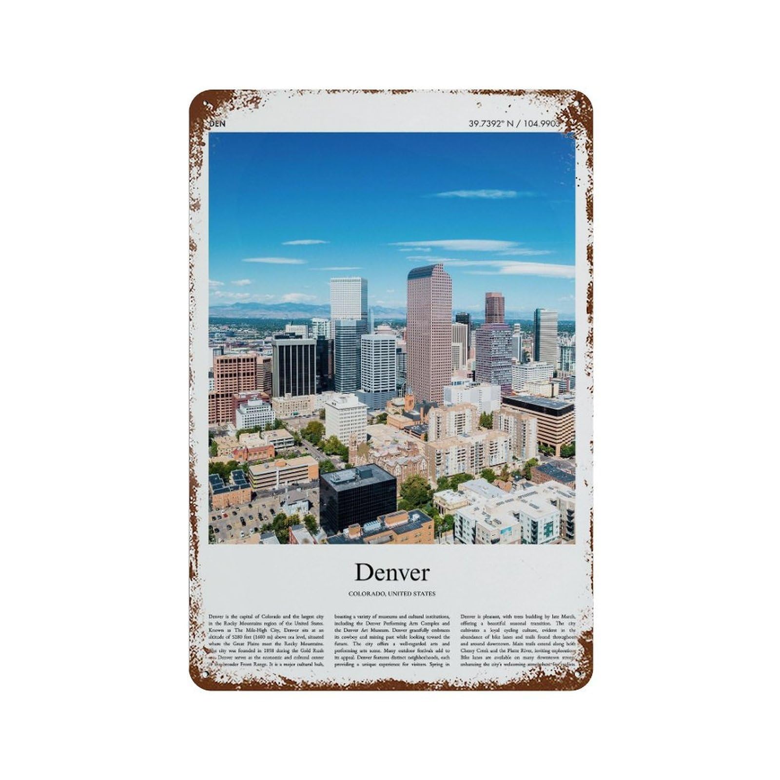 xiaoxiaoshen Denver Colorado, United States, USA City Scenery Wall Decor Art Metal Tin Poster Modern Home Decor Art Home Bar Shop Decorations Vintage Sign 30x20cm