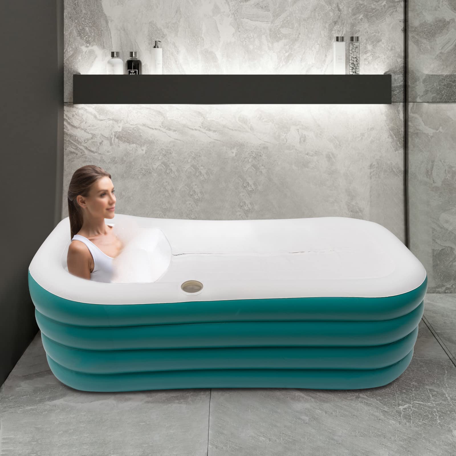 Aufblasbare Badewanne Erwachsene - 250L Faltbare Mobile Badewanne mit Elektropumpe, 360° Lsolierung und Schnellentwässerung, Foldable Bathtub für Spa, Balkon, Garten, 152×82×57 cm