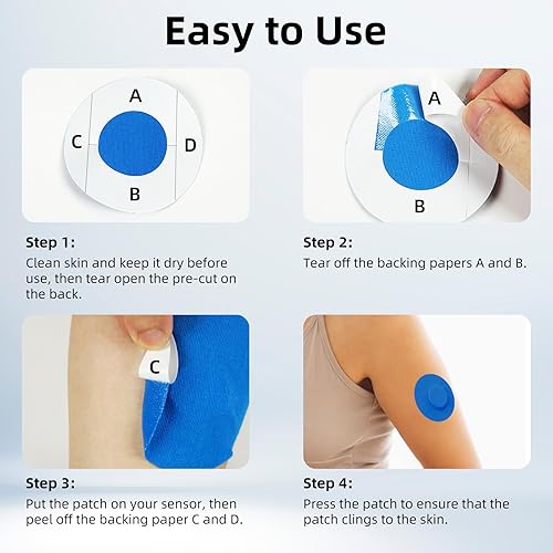 Miniatura 6 de Paquete de 20 parches de sensor compatibles con Freestyle Libre de 2 y 14 días, color azul, sin látex, parche CGM negro y bonitas cubiertas CGM