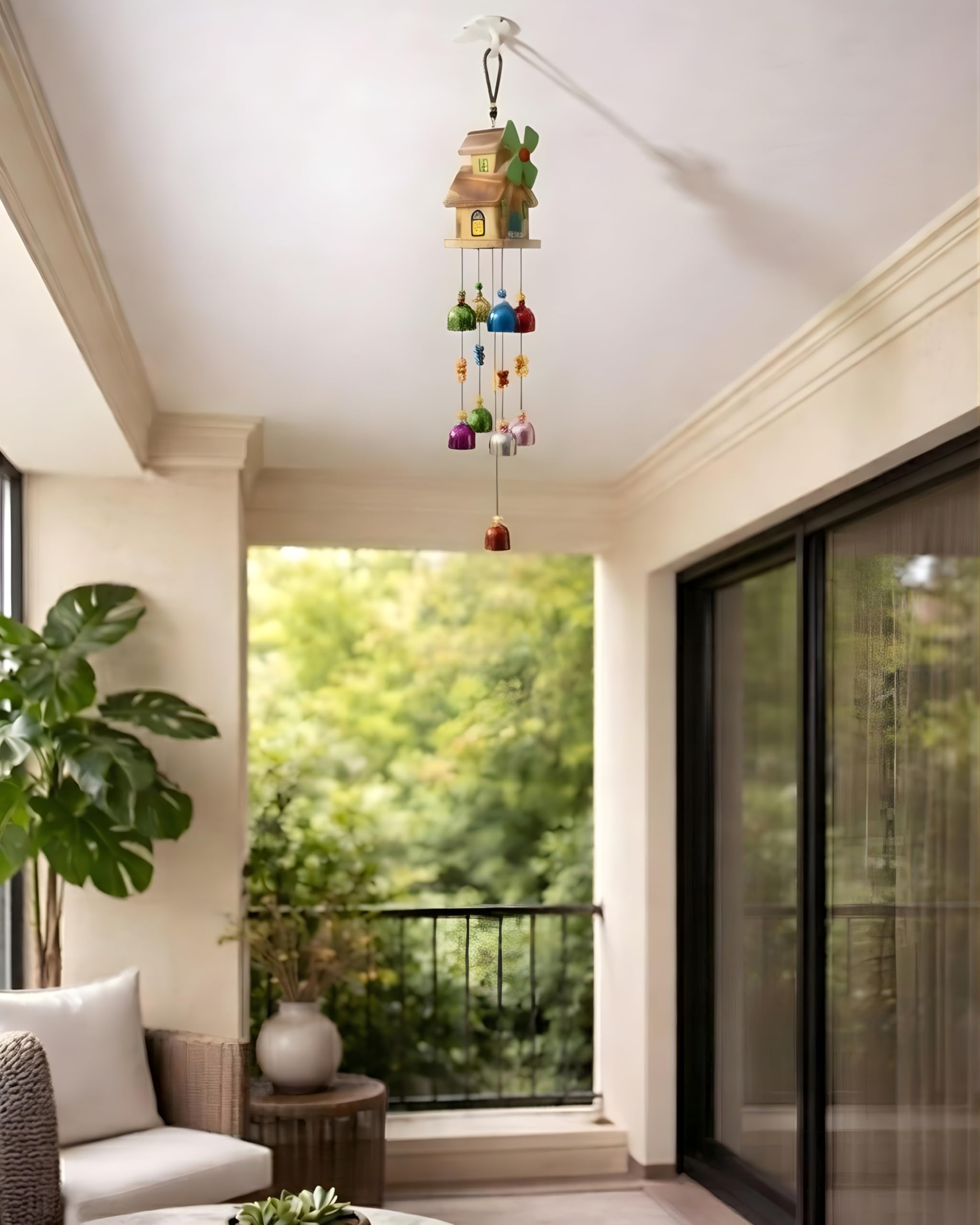 Wooden House Wind Chime - Melody & Colourful Bells -2