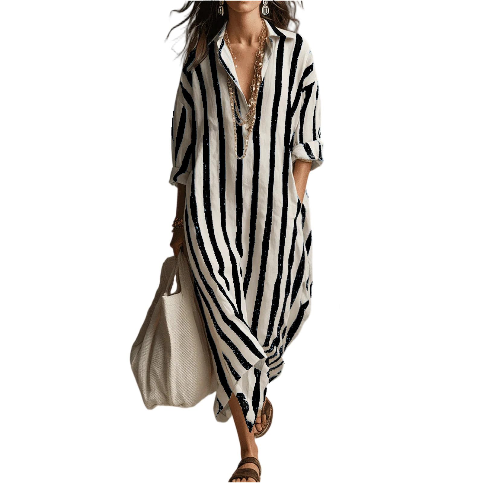 Hemdkleid Damen Lang Sommerkleid Damen Leicht Und Luftig Strandkleid Tunika Kleid Halbarm Maxikleid Elegant Kleider Mit Knöpfen Shirtkleid Sommer Maxi Hemdblusenkleid A Linie Sommerkleider
