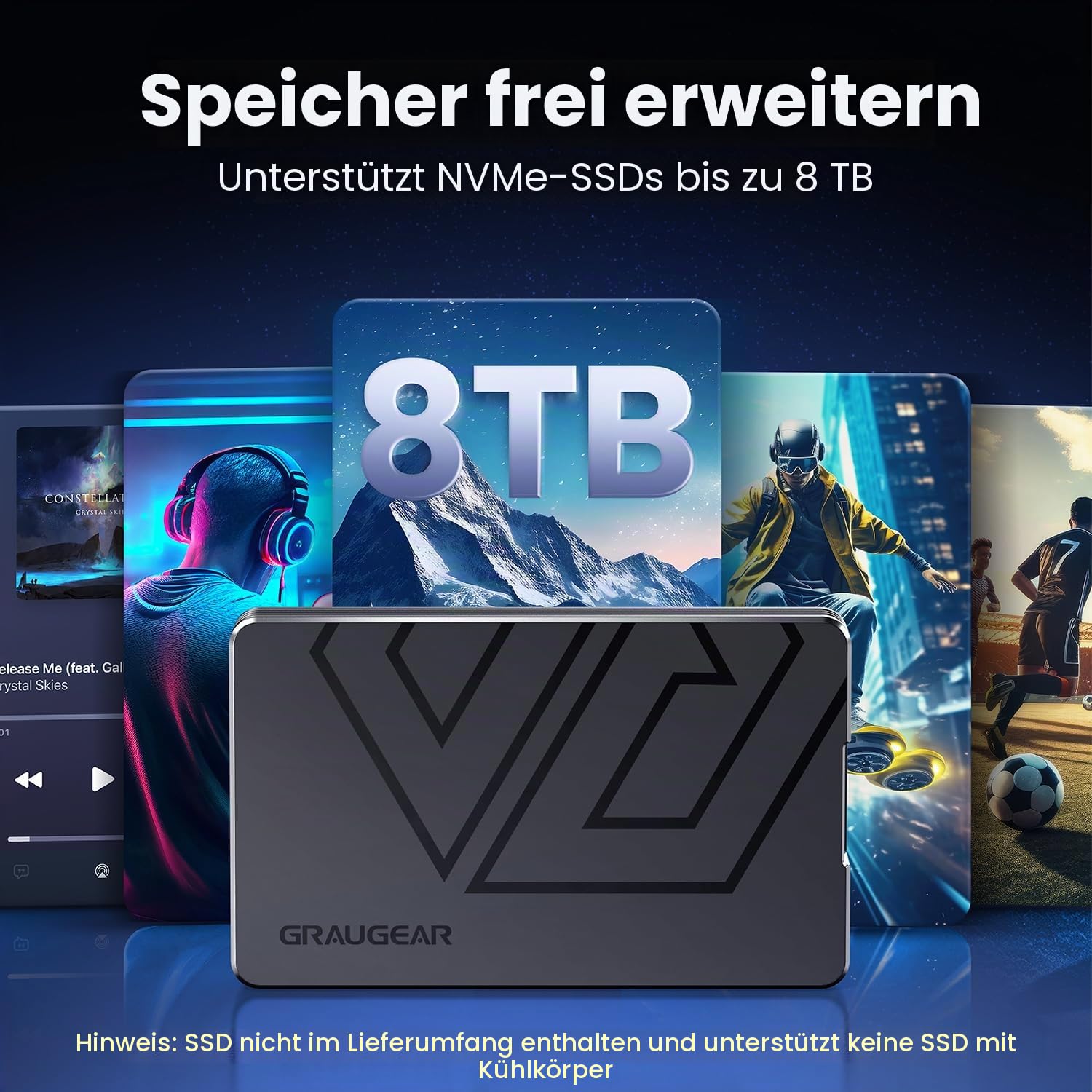 GRAUGEAR Externes SSD Gehäuse für NVMe SSD M.2 [USB 4 Thunderbolt 4] 40Gbps