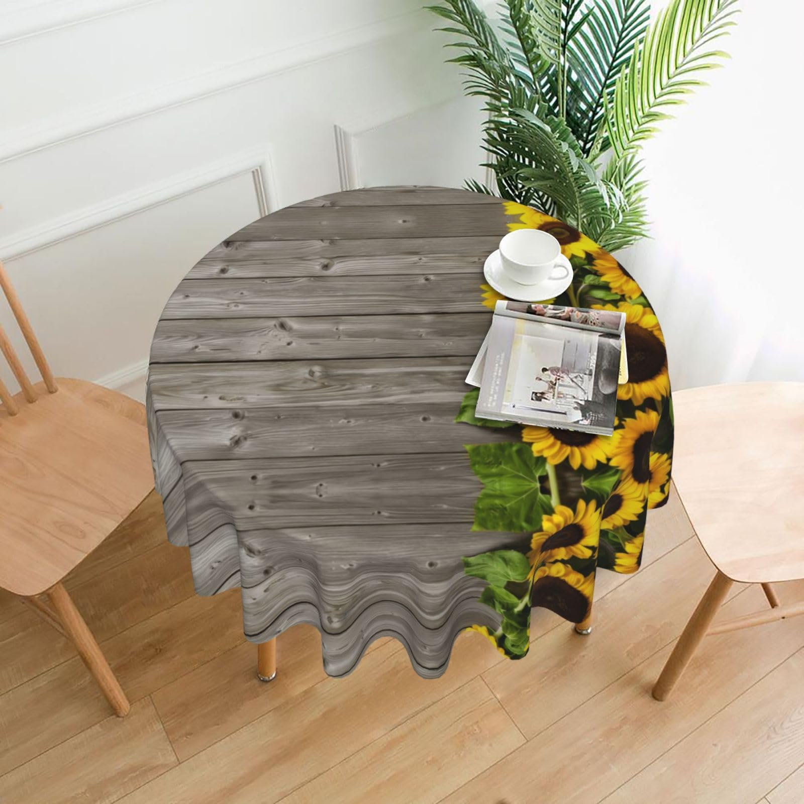 WHJSSF Plants Theme Sunflower Prints Round Decorative Table Throw 60 Inch – Waterproof Table Cover for Dining, Coffee Tables, and Outdoor Events