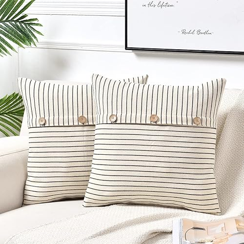 Miniatura 8 de Fancy Homi Paquete de 2 fundas de almohada decorativas de color marrón rústico de 16 x 16 pulgadas con tres botones para sofá, cama, sala de estar,