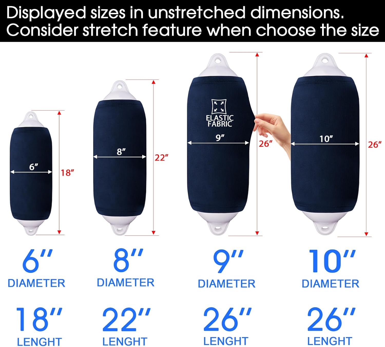 ボートフェンダーカバー 8インチ x 55.9 cm フェンダーカバー マリンボートバンパースリーブ ポリフォーム G-5/HTM-