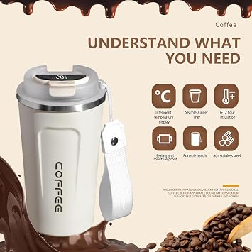 Smart Thermal Mug, 510ml Smart Coffee Cup with Temperature Display, Stainless Steel Heating Car Cup, Temperature Controlled Travel Smart Mug, Insulated Coffee Bottle, Smart Cup for Camping