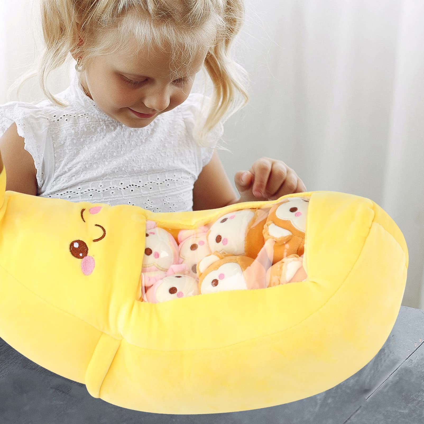 Abaodam 1 Ensemble Coussin Peluche Banane de Jouets Mini Dolls avec Fenêtre Transparente et Décoration Pratique pour Chambre pour Fêtes et