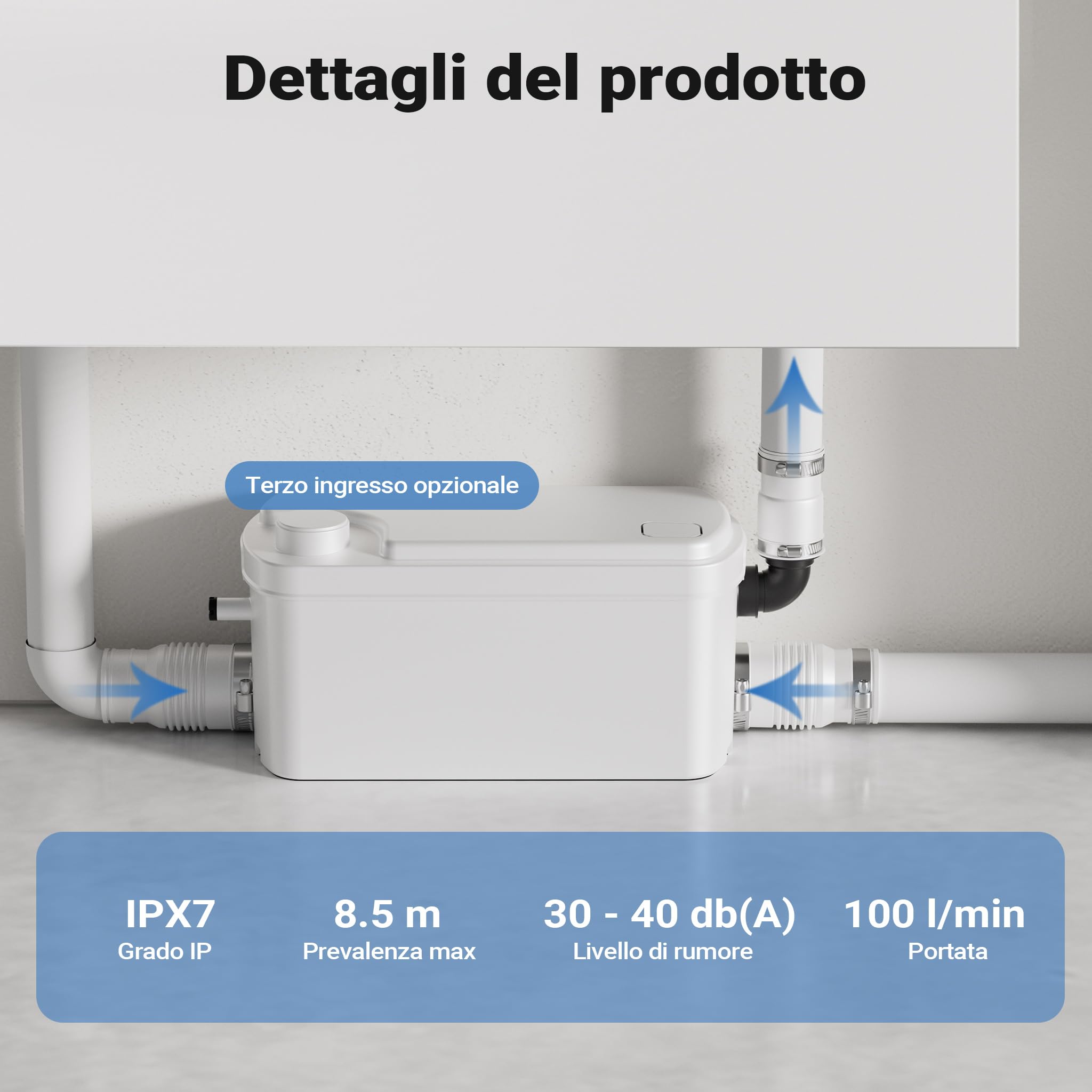 XPOtool Stazione di sollevamento 3/1 250W con 3 ingressi per doccia, lavabo