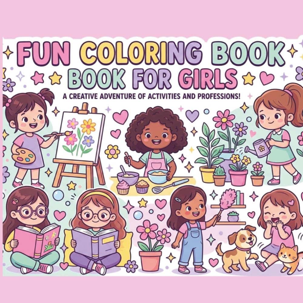 FUN COLORING BOOK FOR GIRLS: Discover a fun coloring book about various topics and some professions that you would like the most when you grow up