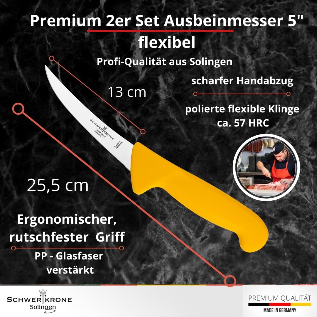 Cuchillo de carnicero Schwertkrone Solingen Alemania Set 2 piezas Cuchillo deshuesador