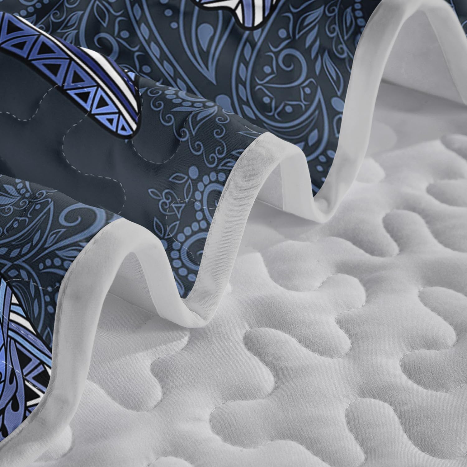 3pcs King Sea Turtle Quilt Bedding Set - Boho Coastal Style! Indigo Blue Beach Reversible Quilt with Pillow Cases, Lightweight Bedspread Coverlet, Soft Comforter - Turtle Power!