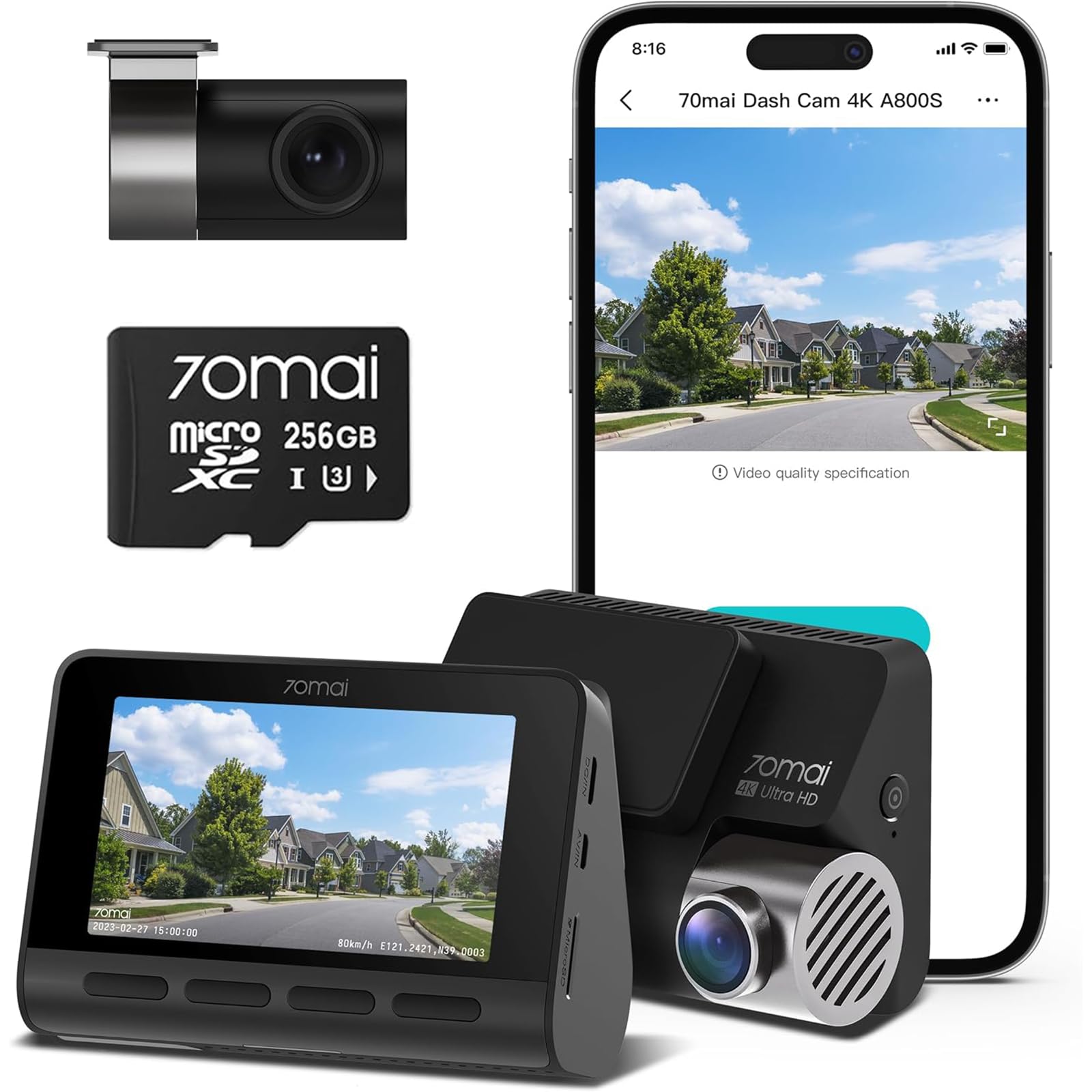 70mai 4K A800SE ダッシュカメラ 本体 Dash Cam 4K A800SE UHD Supercapacitor Dual-channel - 70mai