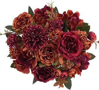 Coffee-brown artificial peony and hydrangea bouquet set