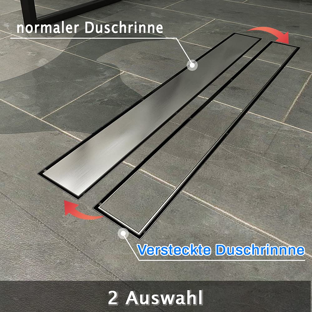 SONNI Dwustronny odpływ prysznicowy 90 cm, odpływ podłogowy, płaski z blokadą zapachów i sitkiem do włosów, odpływ krawędziowy, rynna odpływowa 2 w 1, ze stali nierdzewnej, kompletny zestaw z mocowaniem do podłoża