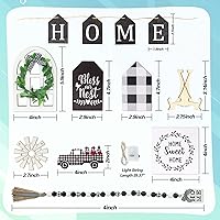 Vista 3 de Juego de 13 bandejas escalonadas, decoración de bandeja de granja con tira de luces LED, guirnalda de cuentas, letrero de madera dulce para el hogar