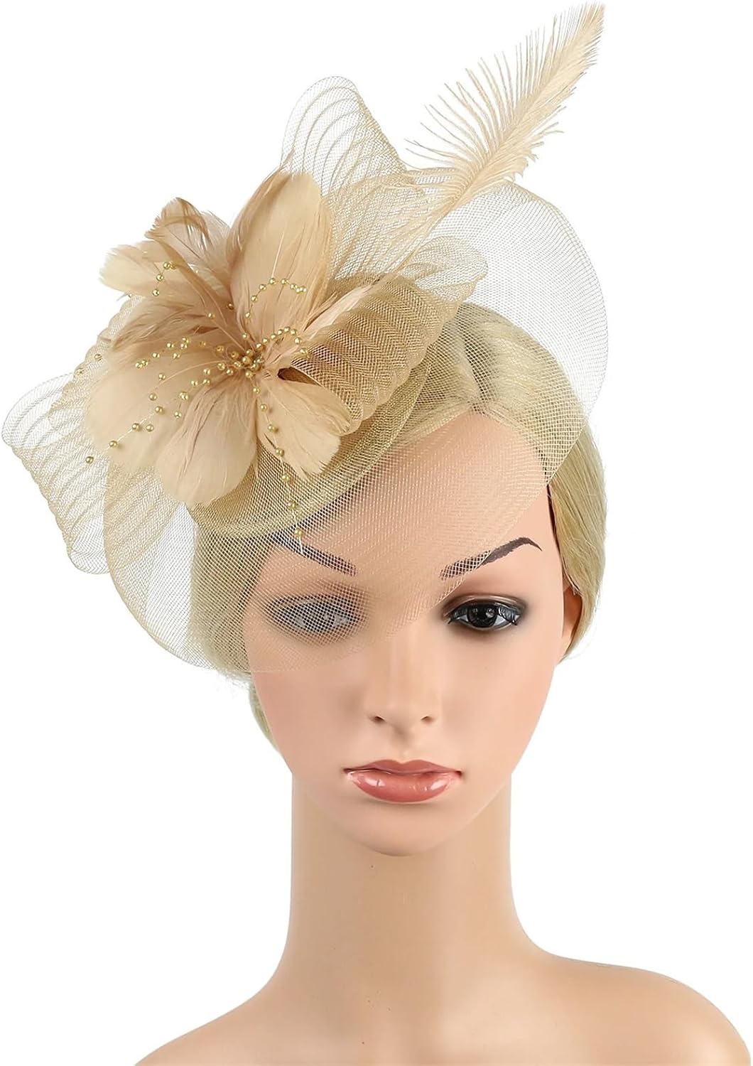 Women Ascot Fascinator Hat Feather Flower Mesh Hair Clip Photography Headwear Cocktail Tea Party Accessory for Girls and Women(Color 2)